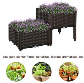 Outsunny Conjunto de 2 Floreiras Quadradas Floreiras para Flores e Veg