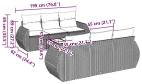 7 pcs conjunto de sofás p/ jardim c/ almofadões vime PE preto