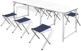 Conj. mesa campismo dobrável c/ 6 bancos altura ajust. 180x60cm