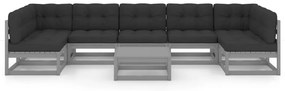 8 pcs conjunto lounge de jardim + almofadões pinho maciço cinza