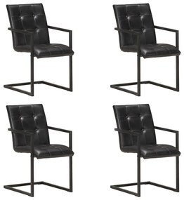 Cadeiras de jantar cantilever 4 pcs couro genuíno preto