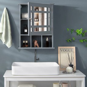 Armário de Casa de Banho com espelho de parede com porta e prateleira Armário de armazenamento 50 x 16 x 61 cm Cinzento