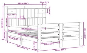Cama com estante sem colchão 150x200 cm pinho maciço branco