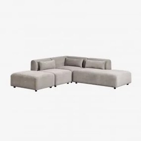 Sofá Modular De Canto Em 3 Peças Com Chaise Longue Direita E Puff Fogler Bombazina Cinzento Toupeira Claro - Sklum