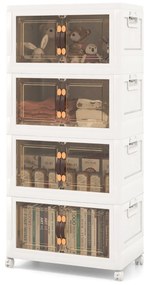 Conjunto de 4 caixas de arrumação empilháveis com portas de rodas com fecho e tampas dobráveis em PP para o quarto Branco 49,5 x 31,5 x 112,5 cm