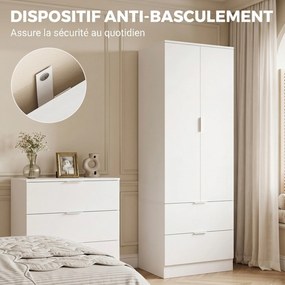 Guarda roupa, 60 x 47 x 180 cm, Com 2 Gavetas, Branco