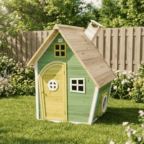 Casa de brincar exterior para crianças Fantasia 100 em madeira Verde