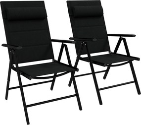 Conjunto de 2 cadeiras dobráveis de jardim com apoio para a cabeça, braços e estrutura em alumínio 54 x 67 x 108 cm, pretas