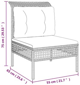 11 pcs conjunto lounge de jardim c/ almofadões vime PE cinzento