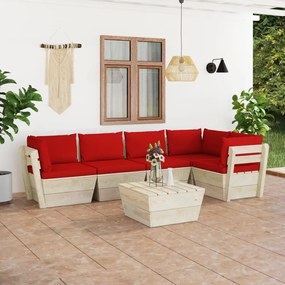 6 pcs conjunto lounge de paletes + almofadões madeira de abeto