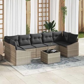 vidaXL Conjunto de Sofás de Jardim de 8 Peças com Almofadas Cinza Claro Rattan Sintético