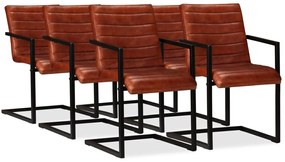 Cadeiras de jantar 6 pcs couro genuíno castanho