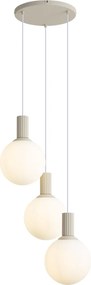 Candeeiro Pendente Escandinavo Bege com Vidro Opalino 3 Luzes - Polly
