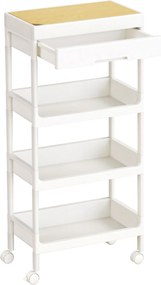 Carrinho cozinha com gaveta 25,5 x 41 x 91 cm, carrinho de cozinha com 4 prateleiras, tampo superior amovível branco com acabamento em carvalho