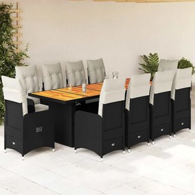 vidaXL 11 pcs conjunto de bistrô p/ jardim c/ almofadões vime PE preto