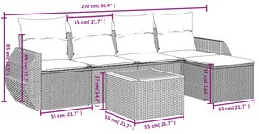 6 pcs conjunto sofás de jardim c/ almofadões vime PE preto