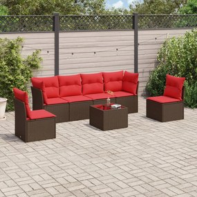 vidaXL 7 pcs conjunto de sofás jardim c/ almofadões vime PE castanho
