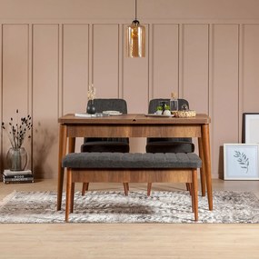 Conjunto de Mesa de Jantar Extensível Vina – Nogal e Antracite – 130x7