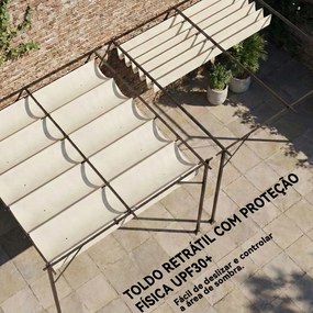 Pérgola de Jardim Adossada 3x3 m com Telhado Retrátil Proteção UPF30+ e Drenagem Pérgola de Exterior em Creme