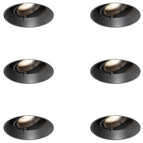 Conjunto de 6 Focos Embutidos Modernos Preto GU10 Redondo Sem Aro - Oneon