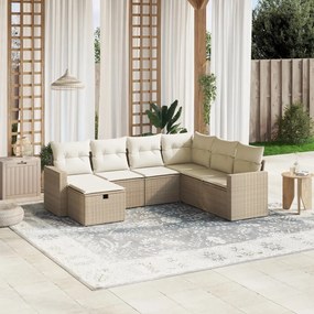 vidaXL 7 pcs conjunto de sofás p/ jardim com almofadões vime PE bege