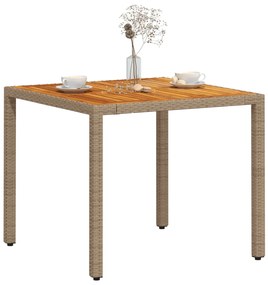 Mesa de jardim 90x90x75 cm vime PE e madeira de acácia bege