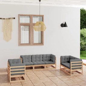vidaXL 7 pcs conjunto lounge de jardim c/ almofadões pinho maciço
