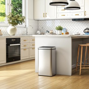 Caixote do Lixo de Cozinha com Sensor, 35,5 x 26 x 67 cm, Capacidade de 50 L, Prateado