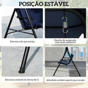 Baloiço de Jardim Exterior de 3 Lugares com Toldo Ajustável e Estrutura de Aço 172x118x153 cm Azul-Marinho