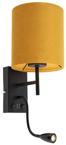 LED Candeeiro de parede preto com cúpula em veludo amarelo - Stacca Moderno,Country / Rústico