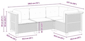 4 pcs conjunto sofás de jardim c/ almofadões vime PE cinzento