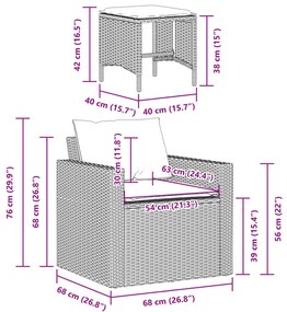 4 pcs conjunto de sofás para jardim c/ almofadões vime PE bege