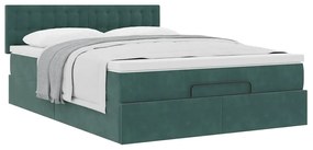 Estrutura de cama otomana com colchão 140x200 cm verde escuro