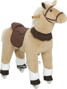 AIYAPLAY Cavalo para crianças, revestimento em tecido, estrutura estável, rodas suaves, cavalo de balanço, 3-5 anos, Marrom | Aosom Portugal
