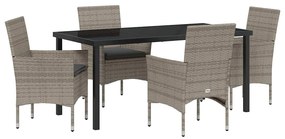 Conjunto de Jantar de Jardim com 5 Peças e Almofadas Cinzas