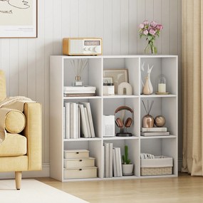 Estante de Cubos com 9 Compartimentos, 90 x 30 x 90 cm, Montagem Sem Ferramentas, Branco