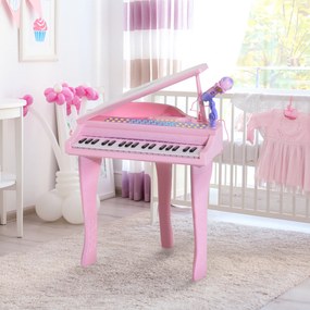 Piano de Cauda Electrónico para Crianças, 48 x 39 x 69 cm, 37 Teclas Multifunções, Cor-de-Rosa