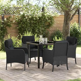 vidaXL Conjunto de Jantar para Jardim com almofada 5 pcs Preto vime PE