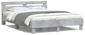 Estrutura cama cabeceira e luzes LED 140x200cm cinzento cimento