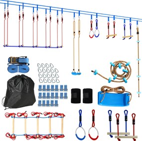 AIYAPLAY Linha Ninja Crianças 24 m Conjunto de Slackline com 7 Obstáculos Ponte de Equilíbrio para 3-6 Anos Vermelho e Azul | Aosom Portugal