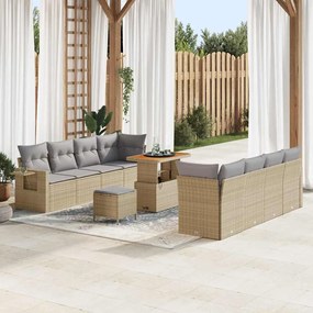 Conjunto de Sofá de Jardim vidaXL de 11 Peças com Almofadas Bege Rattan Acácia