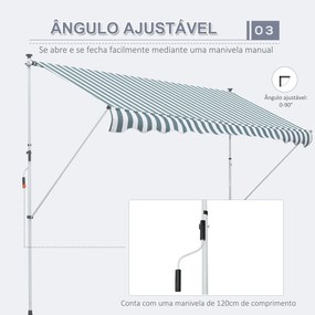 Toldo Manual Retrátil para Exterior 300x150x170-280cm Toldo Enrolável Altura Ajustável com Manivela Proteção Solar para Terraço Balcão Jardim Verde