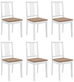 Cadeiras de jantar com almofadões 6 pcs madeira maciça branco