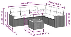 7 pcs conjunto de sofás p/ jardim c/ almofadões vime PE preto