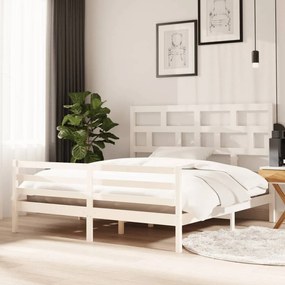 Estrutura de cama super king pinho maciço 180x200 cm branco