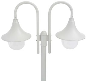Candeeiro de pé p/ jardim c/ 2 braços E27 220cm alumínio branco