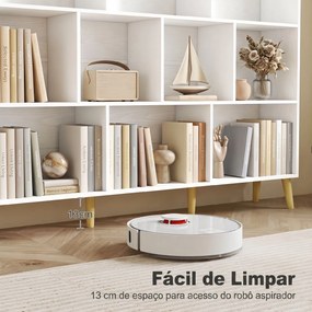 Estante para Livros com 10 Compartimentos e Pés em Madeira Maciça, 140x24x107 cm, Branco
