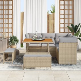 Conjunto de Sofá de Jardim de 8 Peças com Almofadas Bege em Rattan Pol