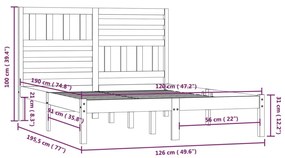 Estrutura cama de casal pequena 120x190 cm pinho maciço preto