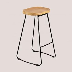 Banco Alto em Aço e Madeira de Olmo Neicol Preto & ↑75 cm - Sklum